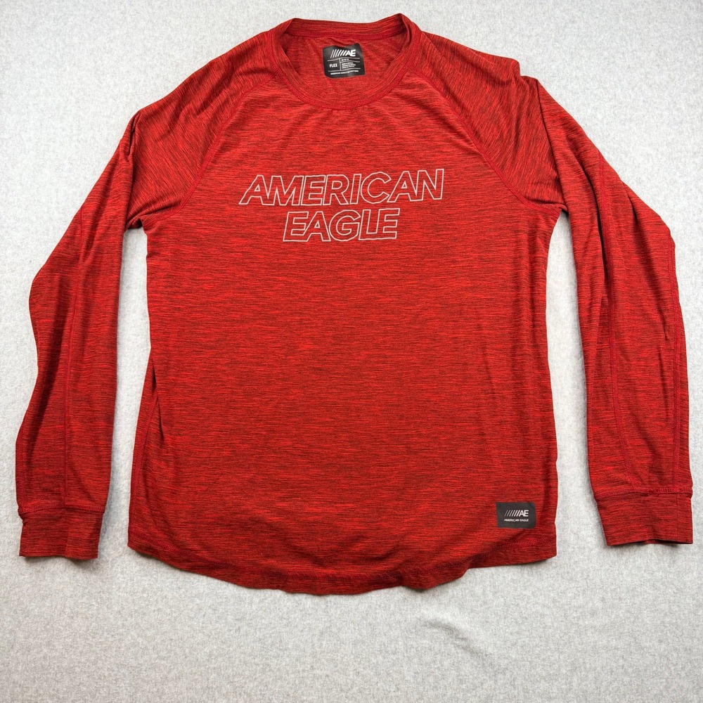 American Eagle Mens Flex Performance Long Sleeve Shirt Men's Medium Red Athletic